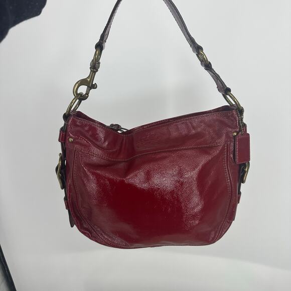 Y2K Coach Shoulder Handbag Zoe Red Patent Leather Authentic E0873-12735 - Picture 3 of 14